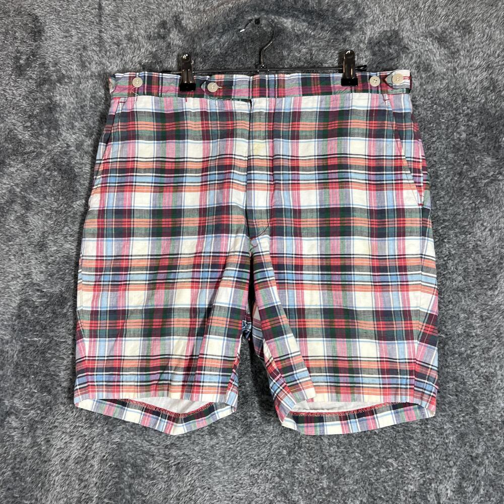 IZOD Shorts Mens 34 Multicolor Plaid Bermuda Cotton Adjustable Waist 7 Inseam